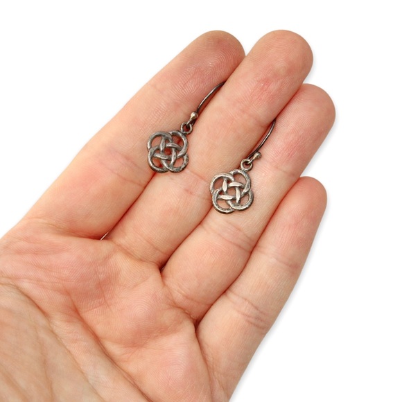 Vintage Sterling Silver Celtic Knot Dangle Earrings Four Circles Irish Symbol - Picture 3 of 3